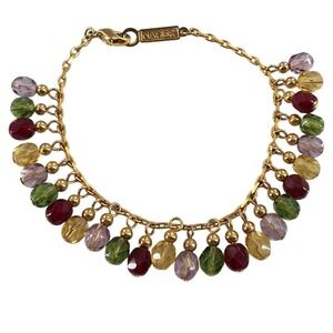 Vintage Napier Gold Tone Multi Color Faceted Glass Bead Cha Cha Fringe Bracelet